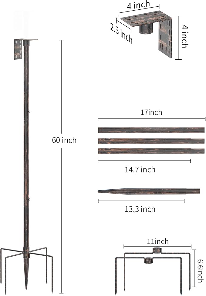 Bird Feeder Pole Stand – 60 Inch Height Feeding Station with 1-Inch Dia Heavy Duty for Hanging Feeders, Bird House Pole Mount Kit for Outdoor, Slip-Fit Connection，Copper Brushed