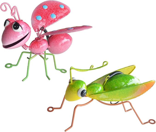 GIFTME 5 Outdoor Wall Decorations,Ladybug and Mantis Metal Outdoor Decor,Set of 2 Metal Yard Art-Perfect Garden Lover Gifts