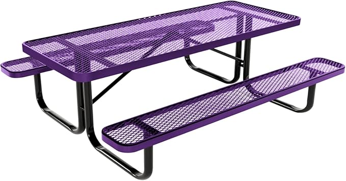 Coated Outdoor Furniture Heavy-Duty Portable Outdoor Kids Table, Expanded Metal Kids Picnic Table, Commercial-Grade Picnic Table, Made in America (6ft Rectangular, Childrens, Textured Purple)