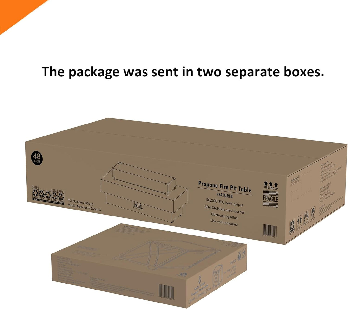 48-inch Fire Table with 20lb Propane Tank Cover & Wind Glass Shield, 50,000BTU Outdoor Modern Patio Fire Pit Table w/Rectangular Burner Lid, Glass Rocks, Pre-Attached 10ft External Gas Hose