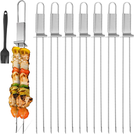 BBQ Skewers,Premium 304 Stainless Steel BBQ Skewers,13 Inch Heavy Duty Metal Kabob Sticks for Grilling, Reusable & Dishwasher Safe (Double fork8)