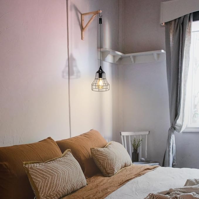 JHY DESIGN Hanging Lamp Black Battery Powered Decorative Pendant Lamp Metal Cage Battery Lamp with 6 Hours Timer for Bar Bedroom Garden Parties Patio Indoor Outdoor Living Room(Geometry)