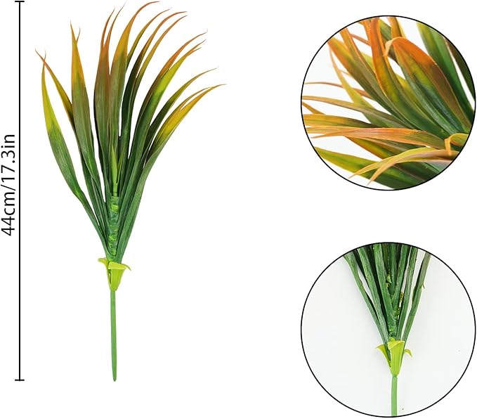 6Pcs Artificial Grass Fake Plants 17.3in Outdoor Plastic Plants UV Resistant Greenery Fake Grass for Home Window Garden Office Patio Hanging Planter Pathway Front Porch Décor Orange Yellow