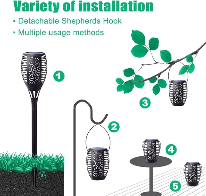 8Pack Solar Torch Light with Flickering Flame, Upgraded 3in1 Solar Lights Outdoor Hanging Lantern, Waterproof Landscape Decoration Lighting for Garden Yard Pathway Driveway, Auto On/Off