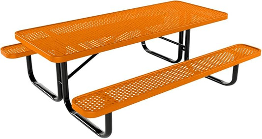 Coated Outdoor Furniture Heavy-Duty Portable Outdoor Kids Table, Punched Steel Kids Picnic Table, Commercial-Grade Picnic Table, Made in America (6ft Rectangular, Childrens, Textured Orange)