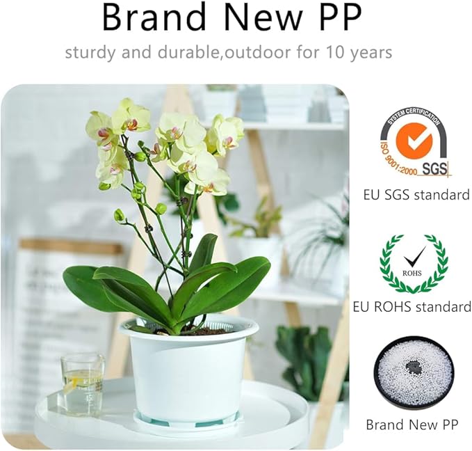 8 Inch Orchid Pots with Holes and Saucers,Double Layer Plastic Large Orchid Planter Pot,Flower Pots for Indoor Outdoor Flower Plants,Orchids,Herbs,Snake Plants and Succulents