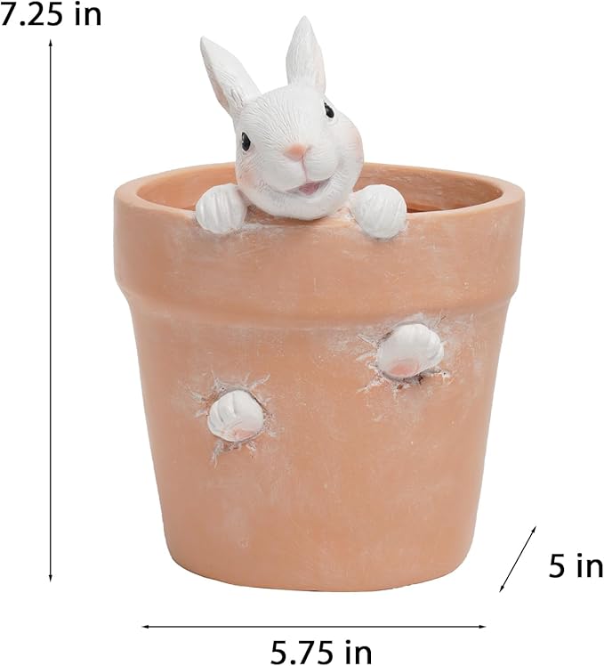 Easter - Spring Flower Pot - Bunny Decor - Easter Decoration - Decorative Garden Pots for Cactus Succulents Planter with Drainage Hole for Home Farmhouse Decor 5.75 x 5 x 7.25 inch Newman House Studio