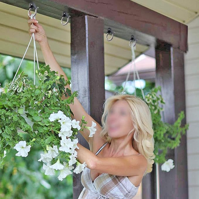 BeneLabel Wall Mount Ceiling Hooks with Safety Buckle - Plant Hanger Hooks - Outdoor Hanging Brackets for Hanging Plants, Lights, Wind Chimes & More - Rust Proof and Wind Proof