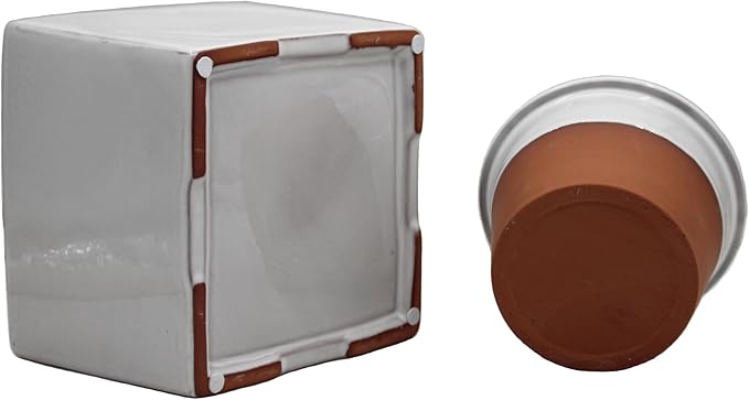 Ceramic African Violet Self Watering Pot 6 Inch Square Pot 3.5 Inch Innter Pot Easy Fill Water Reservoir White