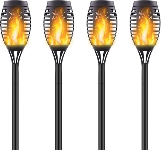 4 Pack Upgraded Solar Lights Outdoor, Mini Solar Torch Lights with Flickering Flames, Waterproof Landscape Decoration Dancing Flame Lights for Garden Pathway Yard