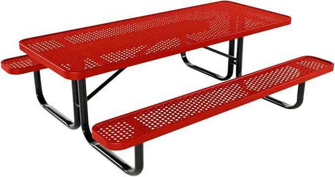 Coated Outdoor Furniture Heavy-Duty Portable Outdoor Kids Table, Punched Steel Kids Picnic Table, Commercial-Grade Picnic Table, Made in America (6ft Rectangular, Childrens, Red)