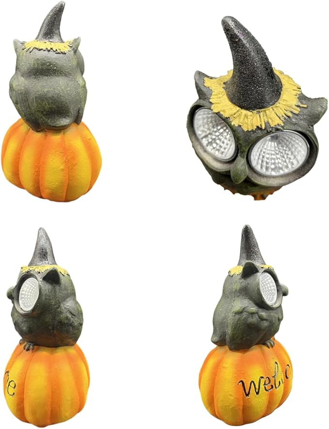 coolboy Pumpkin Owl Garden Statue,Waterproof LED Lights Outdoor Decor,Resin Owl Ornament,Pumpkin Lantern Indoor Figurines for Patio Garden Table Decor for Ourdoor Garden