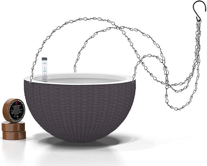 GARDENIX DECOR 11'' Self Watering Hanging planters for Indoor Plants - Flower Pot with Water Level Indicator for Plants, Hanging pots - Self Watering Planter Plant Pot-Coco Coir - Round 1 Pack - Gray