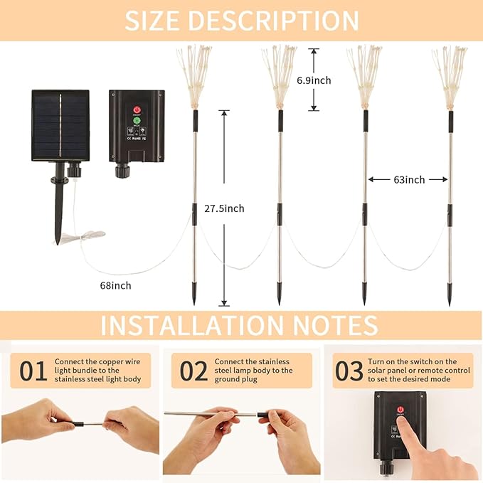 5 Pack Outdoor Solar Garden Lights, Solar Firework Lights 600 LED Waterproof Lamps Decorative, Fireworks Lamp 8 Modes Landscape Lights with Remote for Pathway Backyard Walkway Patio Christmas Party