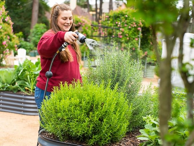 Garden Hose Reel Retractable 5/8" x 50ft Wall Mounted Hose Reel Automatic Rewind, Any Length Lock with 9 Patterns Sprayer Nozzle, Quick Connector and Adjustable shot Nozzle- Tidepool Blue