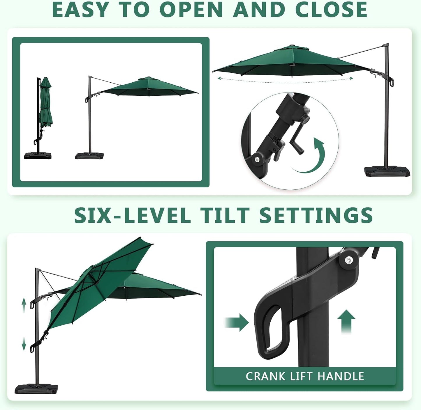 Abba Patio 10FT Vienna Offset Patio Umbrella Outdoor Cantilever Umbrella with 360° Rotation Design and Easy Tilt Adjustment UV 50+ Protection 8 Ribs for Backyard Garden Deck Pool Patio, Dark Green