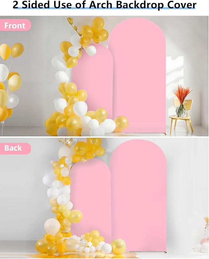 HEMMOTOP Pink Arch Backdrop Cover Set 7.2ft, 6ft, Wedding Arch Covers Stretchy Backdrop 2 Set, 2-Sided Spandex Arched Stand Covers for Balloon, Birthday Party, Baby Shower, Light Pink