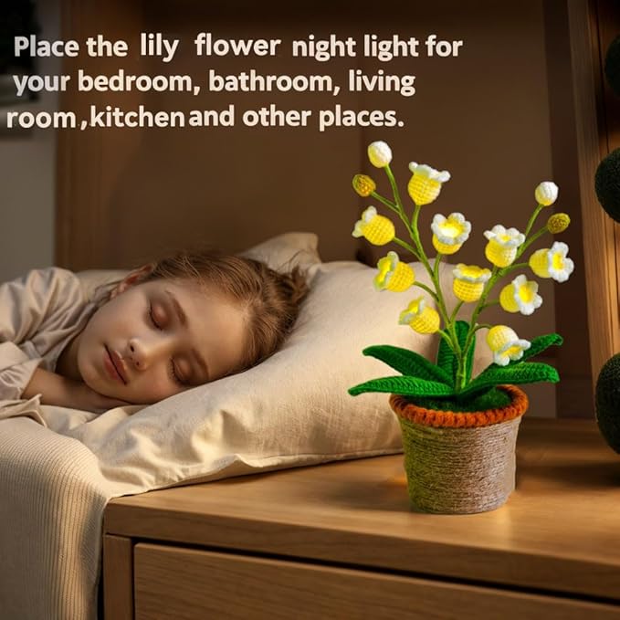 Lily of The Valley Lamp - Handmade Crochet Flower Bedside Table Lamps with 14 Night Light Cute Gifts for Women Birthday Christmas Valentine Mother's Day Desk Home Office Bedroom Decor