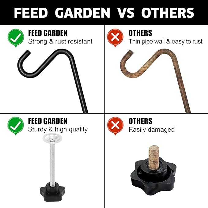FEED GARDEN 2 Pack 29 Inch Adjustable Deck Hook,Solid Steel Deck Hangers for Bird Feeders,Lanterns, Flower Basket and Suet Baskets with Clamp,Black
