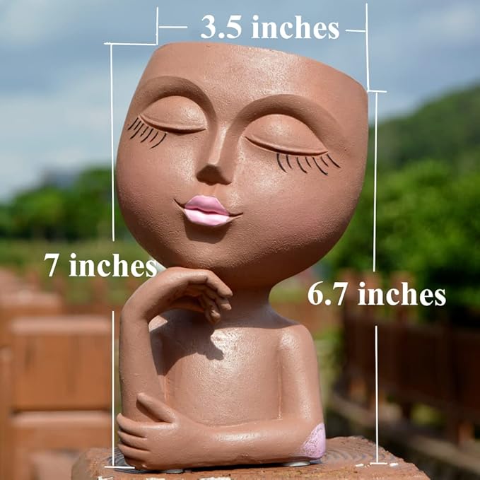 Face/ Head Planters, Women Face Small Plant/ Flower Pots with Drainage for Indoor Outdoor Succulents, White Vase Decor for Women Gifts(7 Inch)