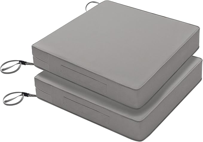 Favoyard Patio Chair Cushions 19 x 19 x 3 Inch Waterproof Outdoor Seat Cushions for Patio Furniture 3-Year Color Fastness Garden Sofa Couch Chair Pads with Handle & Adjustable Straps Set of 2, Grey