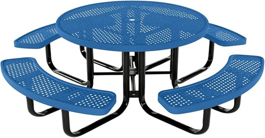 Coated Outdoor Furniture Heavy-Duty Portable Outdoor Kids Table with Umbrella Hole, Punched Steel Kids Picnic Table, Commercial-Grade, Made in America (46 In, Round, Childrens, Textured Light Blue)