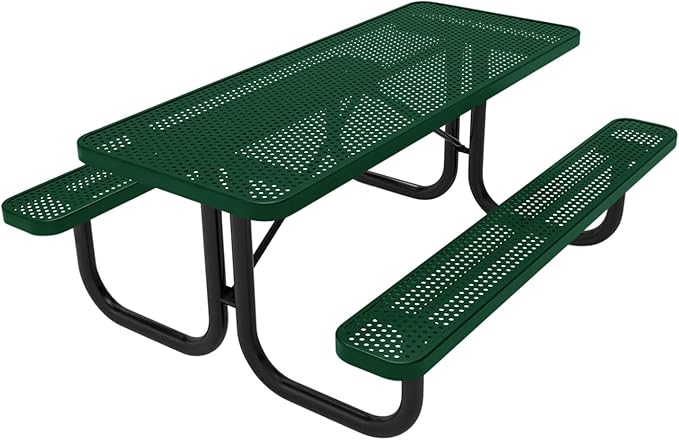Coated Outdoor Furniture Heavy-Duty Portable Outdoor Picnic Table, Thermoplastic Coated Punched Steel Commercial-Grade Patio Dining Furniture Made in America (6ft Rectangular, Green)