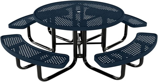 Coated Outdoor Furniture Heavy-Duty Portable Outdoor Kids Table with Umbrella Hole, Punched Steel Kids Picnic Table, Commercial-Grade, Made in America (46 In, Round, Childrens, Dark Blue)