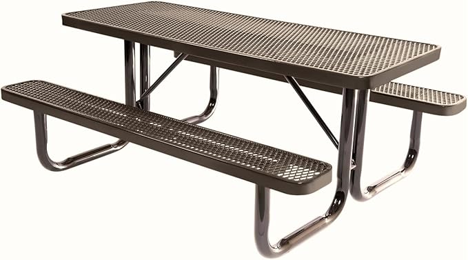 Coated Outdoor Furniture Heavy-Duty Portable Outdoor Picnic Table, Thermoplastic Coated Expanded Metal Commercial-Grade Patio Dining Furniture Made in America (6ft Rectangular, Textured Brown)