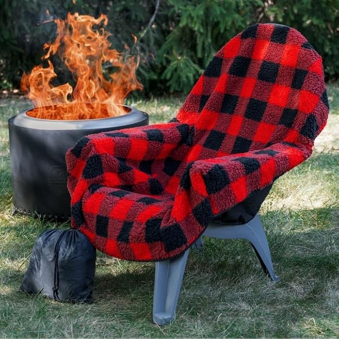 CITYBONFIRES The Chair Blanket™ Reversible Waterproof with Sherpa Lining – Portable Outdoor Cover for Camping, Sports & Patio – Folds into Carry Pouch with Strap - Buffalo Plaid
