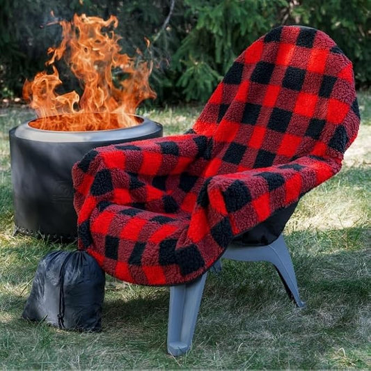 CITYBONFIRES The Chair Blanket™ Reversible Waterproof with Sherpa Lining – Portable Outdoor Cover for Camping, Sports & Patio – Folds into Carry Pouch with Strap - Buffalo Plaid