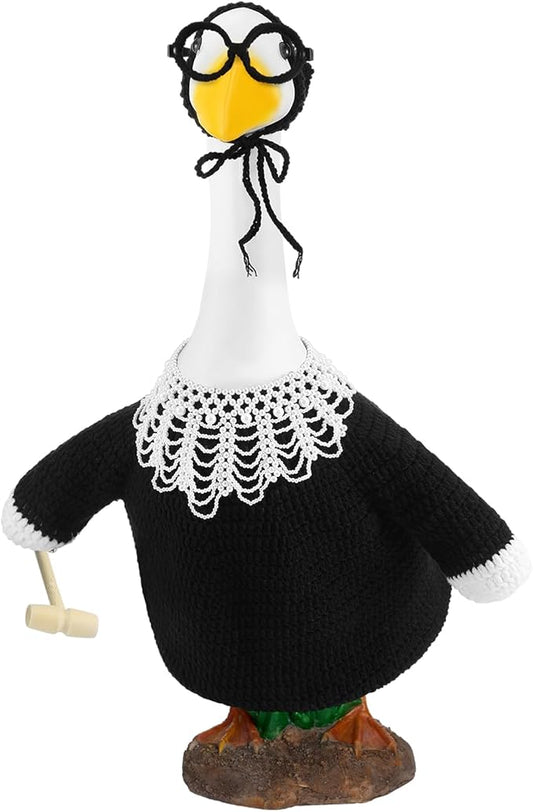 Crochet Justice Goose Outfit Handmade Federal Judge Lawn Goose Clothes Halloween Porch Goose Outfit with Glasses and Mallet for 23'' Goose Halloween Outdoor Patio Yard Lawn Art Decoration