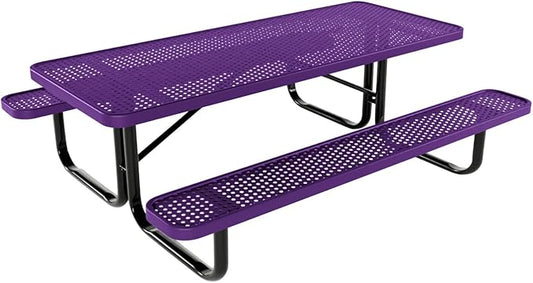 Coated Outdoor Furniture Heavy-Duty Portable Outdoor Kids Table, Punched Steel Kids Picnic Table, Commercial-Grade Picnic Table, Made in America (6ft Rectangular, Childrens, Purple)