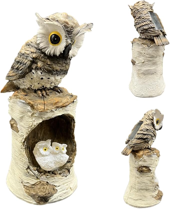 coolboy Owl Outdoor Garden Statue,Waterproof LED Solar Lights Outdoor Decor,Resin Owl Ornament,Solar Lantern Indoor Figurines for Patio Table Decor for Ourdoor Garden