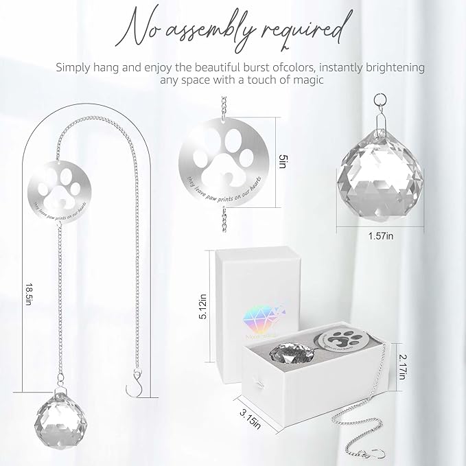 Dog Memorial Gifts, Unique Loss of Pet Sympathy Idea, Clear Crystal Ball Rainbow Suncatcher with Paw Print for Cat or Dog Remembrance and Bereavement