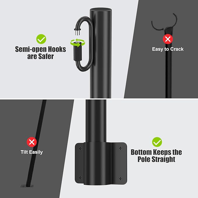 Suchtale 4 Pack 1.3 FT String Light Poles, Suspension Outdoor Fence Post Lights with Clip and Bracket, Outside String Lights Hanging, Wall Mounting Stand for Patio Garden Backyard Wedding Party, Black