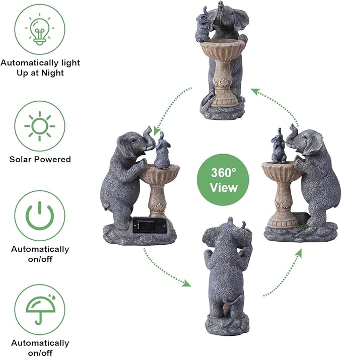 Garden Elephant Statues for Bird Bath: Outdoor Sculptures for Lawn Patio Yard Balcony Porch - Unique Gifts for Mother Grandma