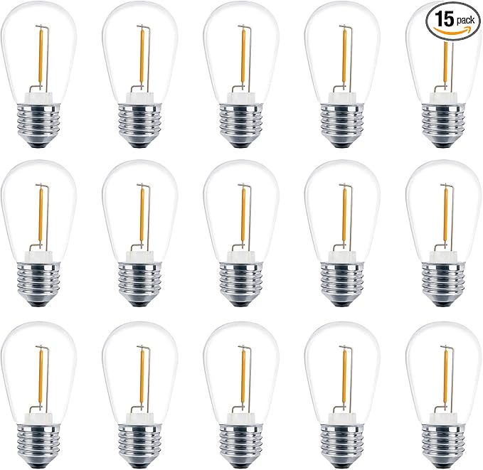 Meconard Shatterproof LED S14 Replacement Light Bulbs,E26 Medium Screw Base, Vintage Edison Bulbs Equivalent to 11 Watt, Fits for Commercial Outdoor Patio String Lights, 2200K Warm White, 15 Pack