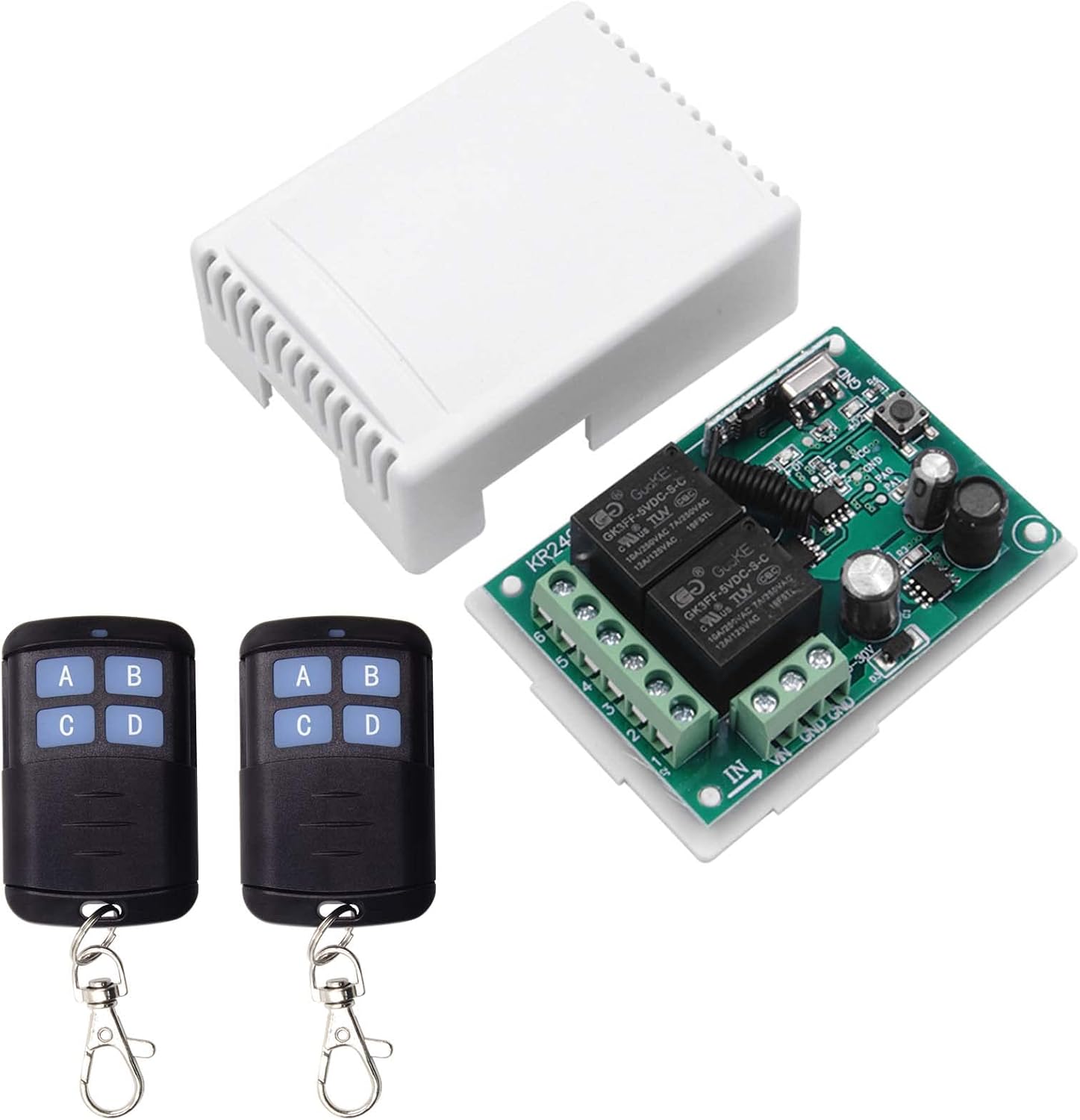 QIACHIP 12V 24V Wireless RF Remote Control Relay Switch Universal 2 Ch 433MHz Receiver Momentary or Toggle Switch with 2 Transmitters for Garage Door Openers LED Lights Motor Curtain