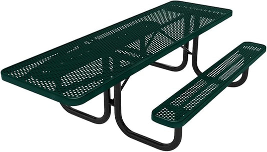 Coated Outdoor Furniture Heavy-Duty Portable ADA-Compliant Outdoor Picnic Table, Punched Steel Patio Dining Furniture Made in America (8ft Rectangular, One-Side Handicap, Textured Dark Green)