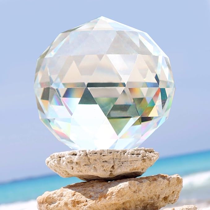 Clear Glass Crystal Ball Prisms Window Rainbow Maker Sphere Faceted Gazing Ball Prism Prism Suncatcher for Home Décor, Feng Shui, (120mm/4.72inch)
