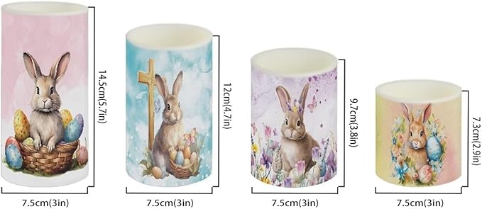 Flameless Light Candles Home Ornaments Battery Operated Candles with Color Changing Timer Remote Control Fake Pillar Candles Tealights Easter Home Decoration, Easter Bunny Colorful