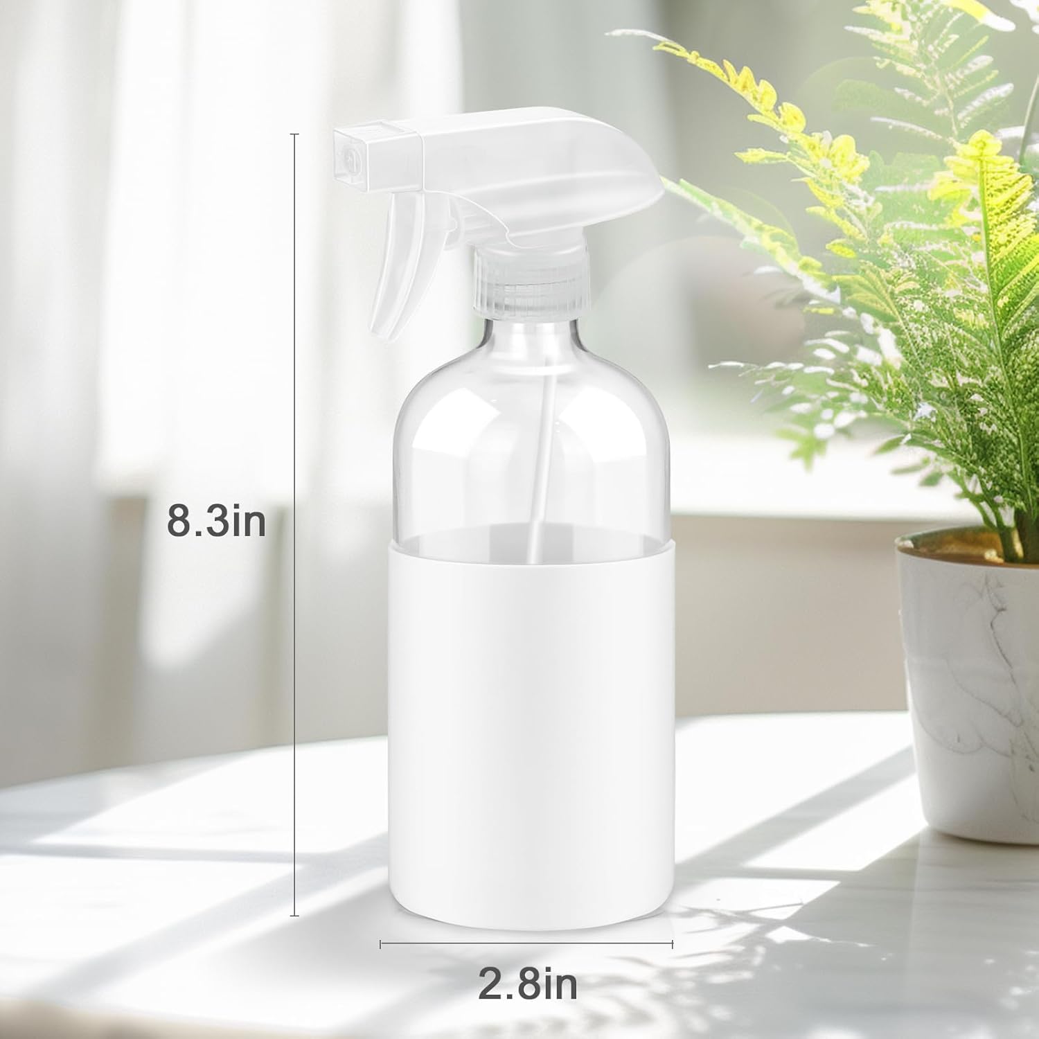 2 Pack Glass Spray Bottles with Silicone Sleeve, 16 oz Empty Refillable Containers with Adjustable Spray Nozzles, Spray Bottles for Hair, Cleaning Solutions and Plants White