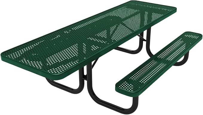 Coated Outdoor Furniture Heavy-Duty Portable ADA-Compliant Outdoor Picnic Table, Punched Steel Patio Dining Furniture Made in America (8ft Rectangular, One-Side Handicap, Textured Green)
