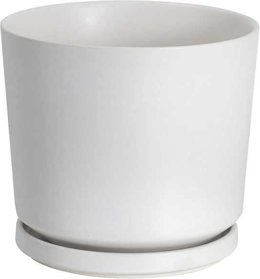 Ekirlin 9 inch Plant Pots,Ceramic Flower Planters Indoor,Modern Succulents Containers with Drain Hole Saucer,Decorate Home,Office & Outdoor (White)