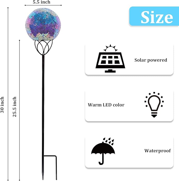 Afirst Solar Outdoor Garden Lights Decorative - Mosaic Solar Stakes Gazing Ball Waterproof Outdoor Lights Stakes for Pathway Yard Lawn Decoration