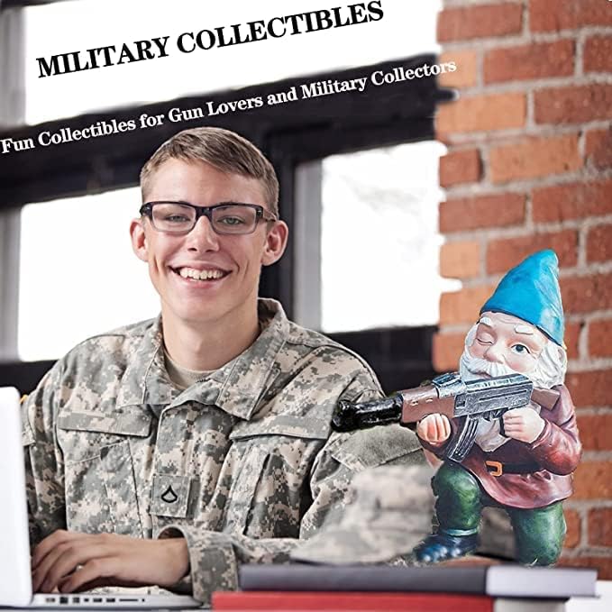 Garden Gnomes, 4.5inch Gnome Statues, Military Gnome with Gun, Funny Army Gnomes Decorations for Yard, Indoor Outdoor Halloween Christmas Thanksgiving Gifts (Red+Yellow+Blue)