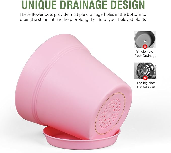 6 inch Small Plastic Nursery Pots, Seedling Pots, 16 Pack Plant Pots for Indoor Outdoor Plants, Flower Pots with Drainage Holes and Saucers, Decorative Planters for House Plants, Colorful