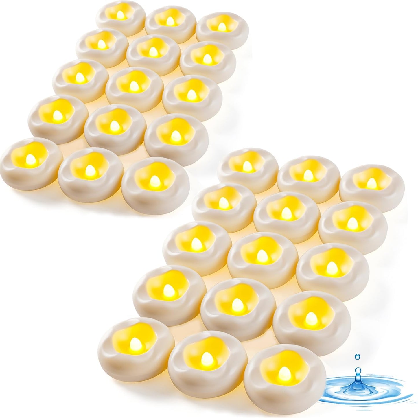 48-Pack 2” Floating Candle, 200 Hour Water Activated Warm White Battery Powered Flameless LED Floating Candle Floating for centerpieces/Bathtub/Pool/Fountain