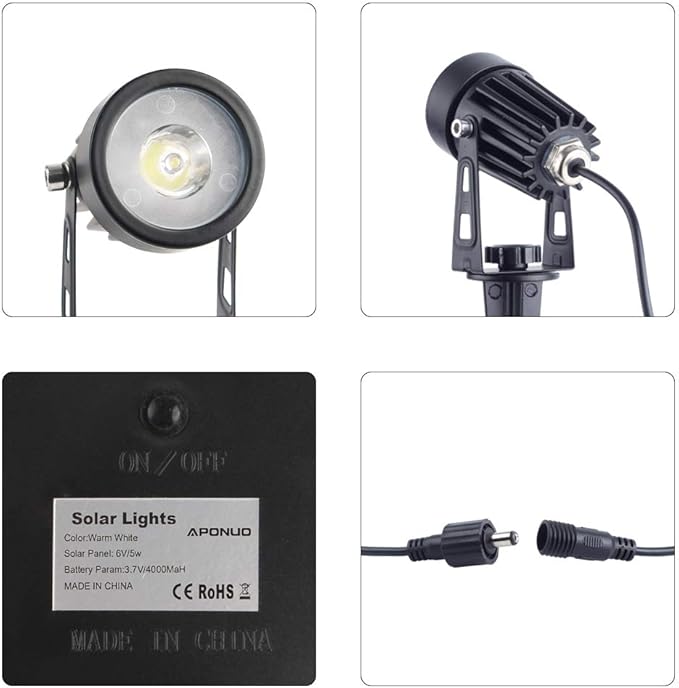 APONUO Metal Solar Spot Lights Outdoor with 9.8ft Cable Solar Powered Landscape Lighting Low Voltage IP65 Waterproof Auto On/Off for Outside Garden Yard Landscape Pathway Garage-Warm White(2-in-1)